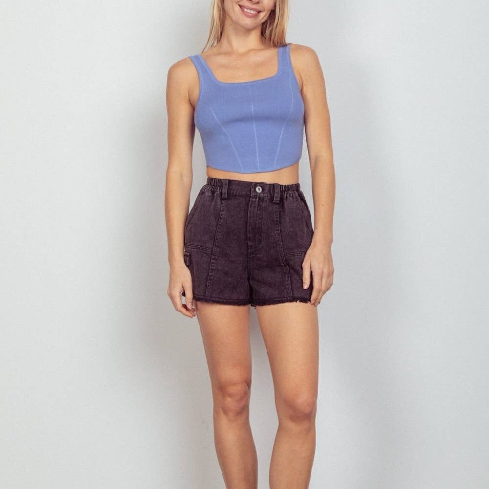 New In Square Neck Crop Fitted Sweater Knit Tank Top